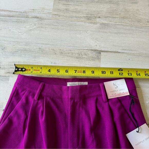 🍁 NWT Happily Grey Wide Leg Trouser Pants Full Length High Waisted Front Slit XS - Picture 11 of 15